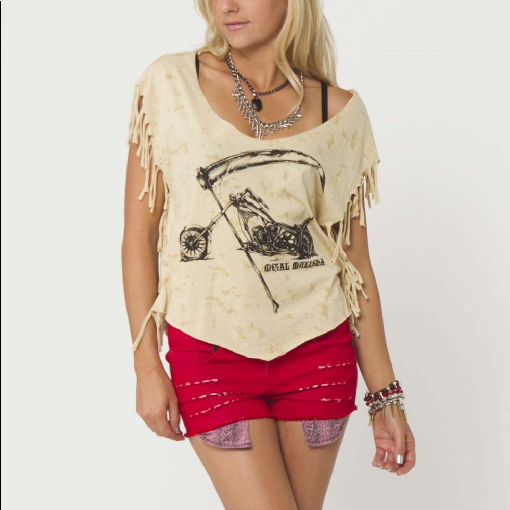 Metal Mulisha Tan Fringe Chopper Biker Crop Top